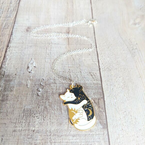 Jewelry - Whimsical Cat Necklace Hugging Cats Ying Yang